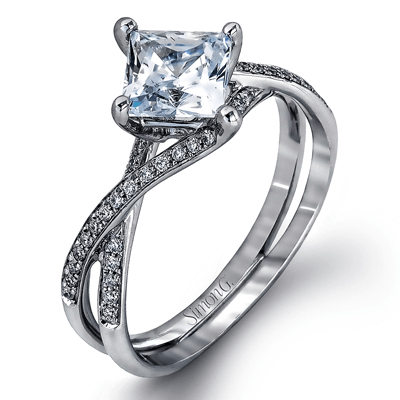18K White Gold Wedding Set With 1 cw Princess Diamond